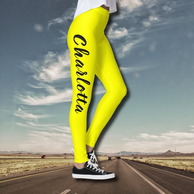 Black Personalize Name | Neon Yellow Color Leggings (Creator Uploaded)