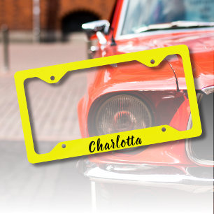 Black Personalize Name Neon Yellow Color License Plate Frame