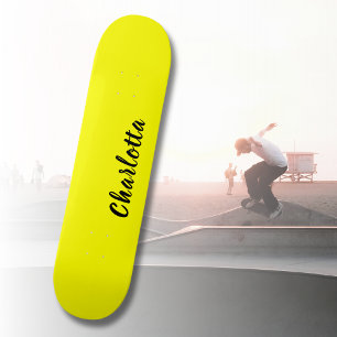 Black Personalize Name Neon Yellow Color Skateboard