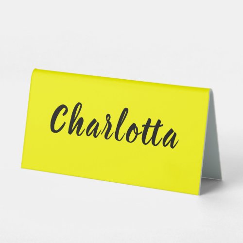 Black Personalize Name  Neon Yellow Color Table Tent Sign