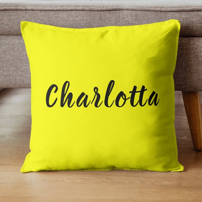 Black Personalize Name | Neon Yellow Color Throw Pillow (Creator Uploaded)