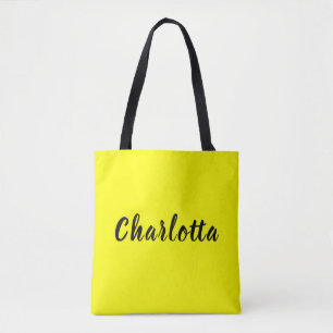 Black Personalize Name   Neon Yellow Color Tote Bag