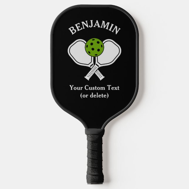 Black Personalize Pickleball Name, Logo and text  Paddle (Front)