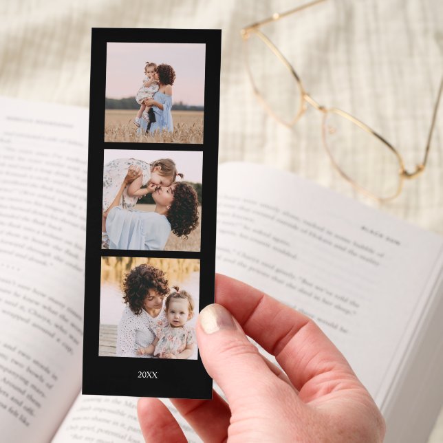 Black Personalized 3 Square Photos and text  Bookmarks (Hand)
