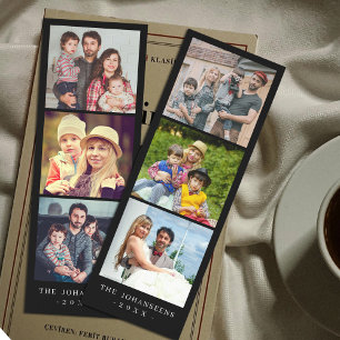 Black Personalized 6 Photo Collage and Custom Text Bookmarks