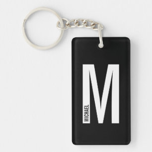 Black Personalized Bold Monogram and Name Keychain
