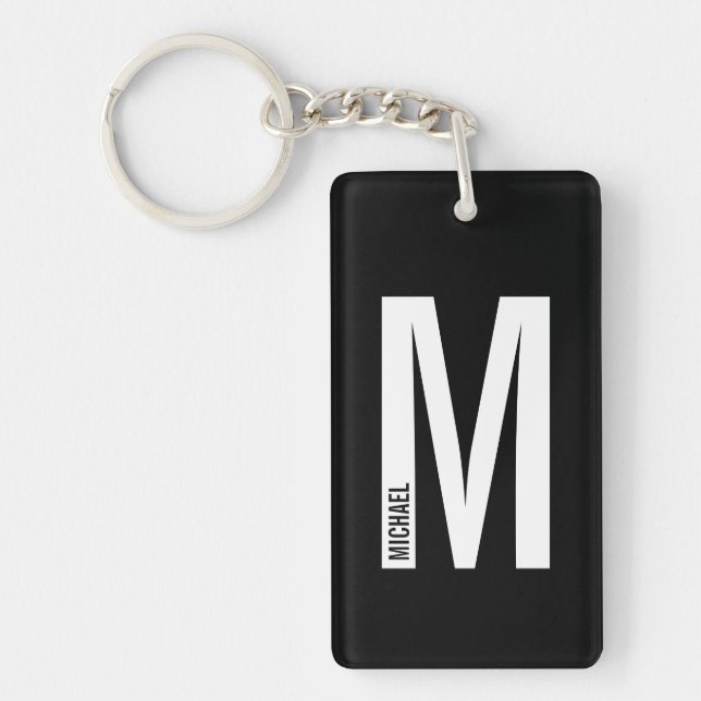 Black Personalized Bold Monogram and Name Keychain (Front)