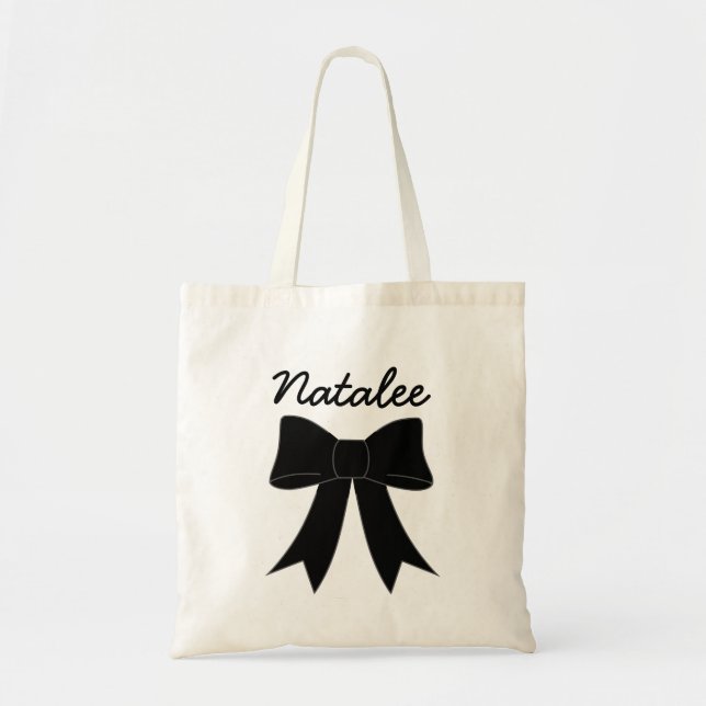 Black Personalized Bow Budget Tote Bag (Front)
