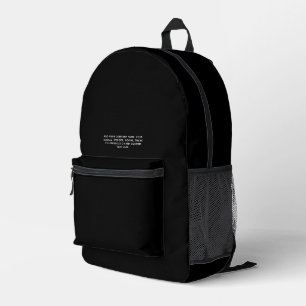 Black Personalized Business Logo and Text Printed Backpack