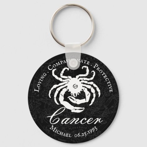 Black Personalized Cancer Zodiac Astrology Traits Keychain