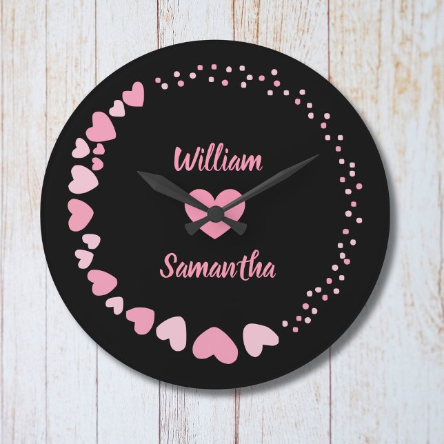 Black Personalized Couple Heart Wall Clock (Creator Uploaded)