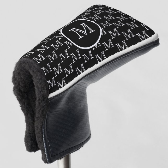 Black Personalized Custom Monogram Pattern Golf Head Cover (3/4 Front)