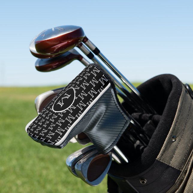 Black Personalized Custom Monogram Pattern Golf Head Cover (In Situ)