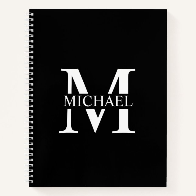 Black Personalized Elegant Monogram and Name Notebook (Front)