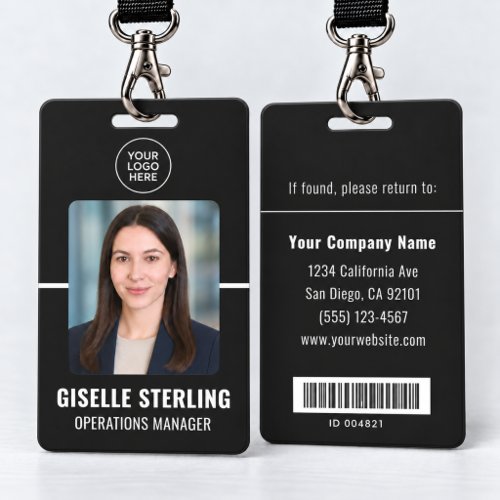 Black Personalized Employee Bar Code ID Card Badge
