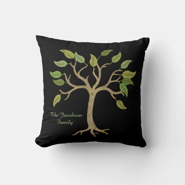 Black Personalized Family Tree Pillow (Front)