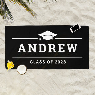 Black Personalized Graduate Name Graduation Beach Towel