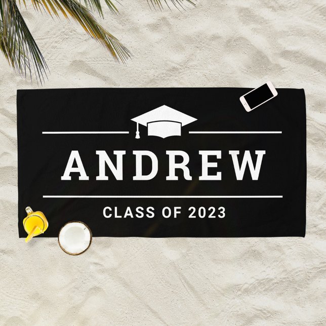 Black Personalized Graduate Name Graduation Beach Towel (Creator Uploaded)