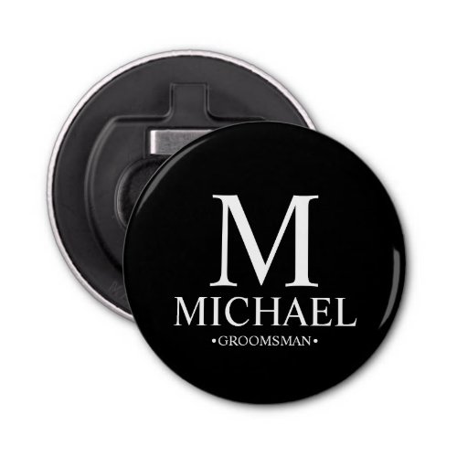 Black Personalized Groomsman Name and Monogram Bottle Opener