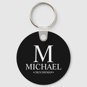 Black Personalized Groomsman Name and Monogram Keychain