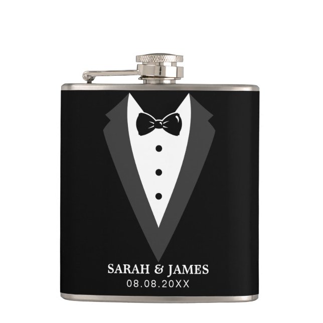 Black Personalized Groomsman Vinyl Wrapped Flask (Front)