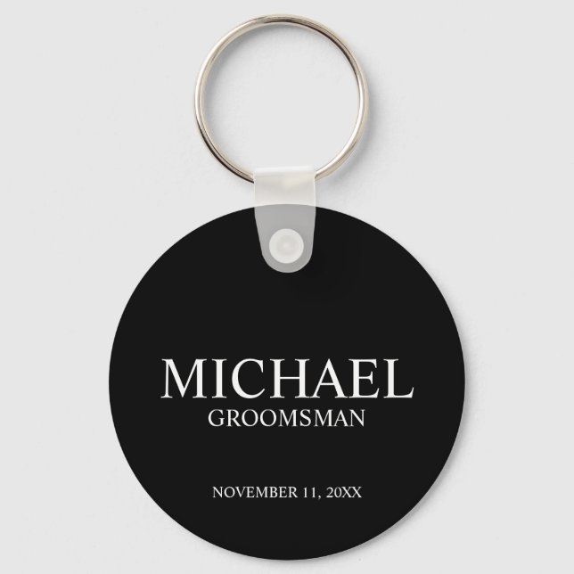 Black Personalized Groomsman's Name and Monogram Keychain (Front)