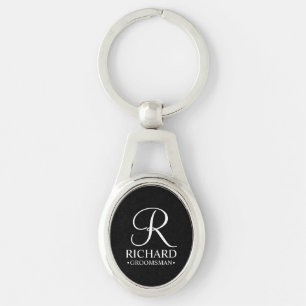 Black Personalized Groomsman's Name and Monogram Keychain