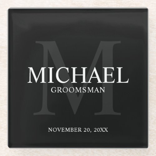 Black Personalized Groomsmen Glass Coaster