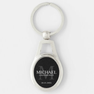 Black Personalized Groomsmen's name and monogram Keychain