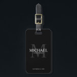 Black Personalized Groomsmen's name and monogram Luggage Tag<br><div class="desc">Add a personal touch to your wedding with personalized groomsmen luggage tag. This luggage tag features personalized groomsman's name with title and wedding date in white and monogram in grey as background, in classic serif font style, on black background. Also perfect for best man, father of the bride, ring bearer...</div>