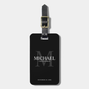 Black Personalized Groomsmen's name and monogram Luggage Tag