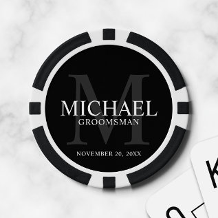 Black Personalized Groomsmen's Name And Monogram Poker Chips at Zazzle