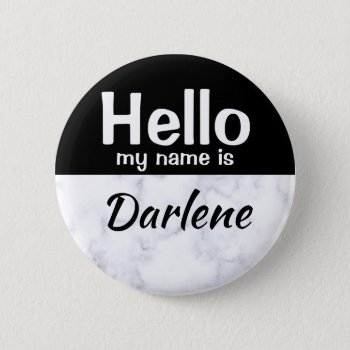 Black Personalized Hello My Name Is Custom Tag Button by TjsGarden at Zazzle