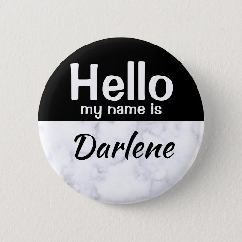 Black Personalized hello my name is custom tag Button