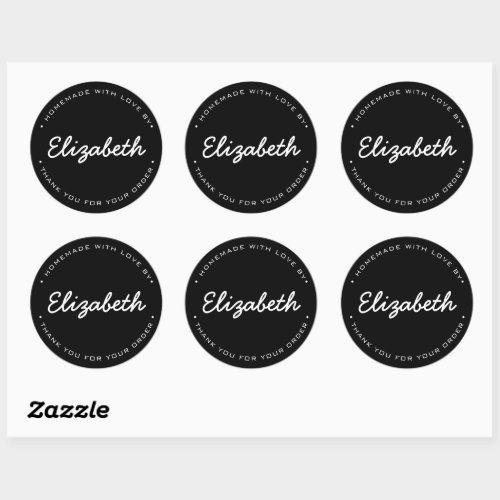 Black Personalized Homemade with Love Thank you Classic Round Sticker