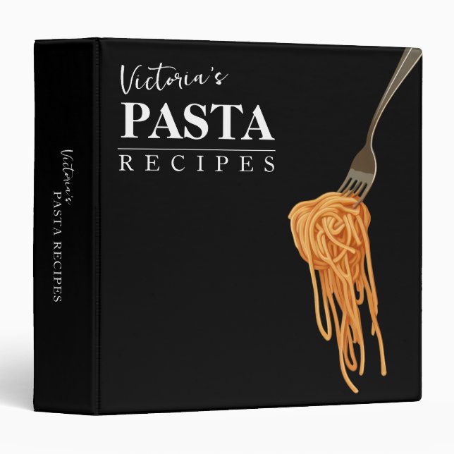 Black Personalized Modern Minimalist Recipe 3 Ring Binder (Front/Spine)