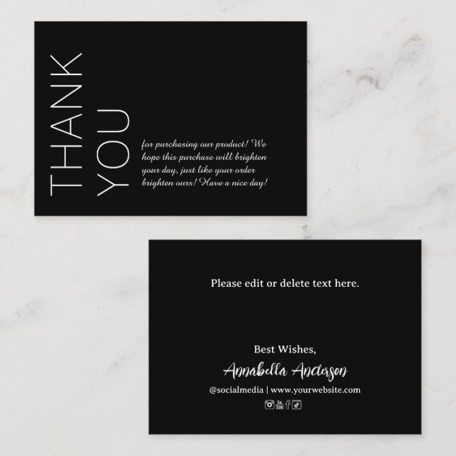 Black | Personalized Modern Minimalist Thank You Note Card (Front/Back)