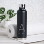 Black Personalized Modern Monogram Large Water Bottle<br><div class="desc">Professional-looking and elegant simple and understated large personalized name and initial letter stainless steel water bottle with a Custom Monogram in a trendy modern and minimal classic sans serif font for a professional, simple and masculine look. Shown in gray on a black metallic water bottle, the text colors and fonts...</div>