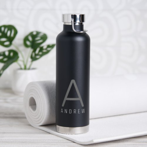 Black Personalized Modern Monogram Large Water Bottle