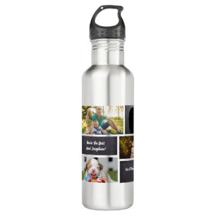 Black Personalized Modern Photo Collage auntie Stainless Steel Water Bottle