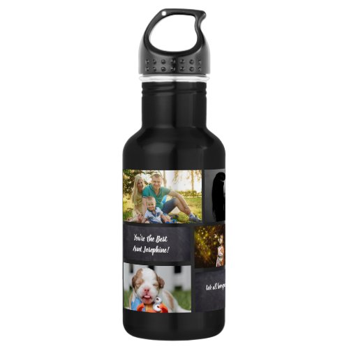 Black Personalized Modern Photo Collage Custom Stainless Steel Water Bottle