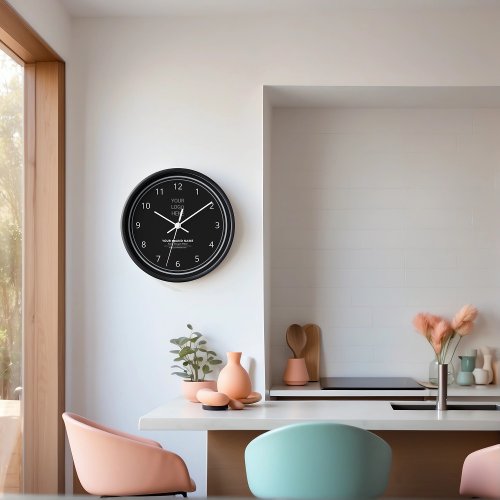 Black Personalized Modern Shop Business Logo Round Large Clock