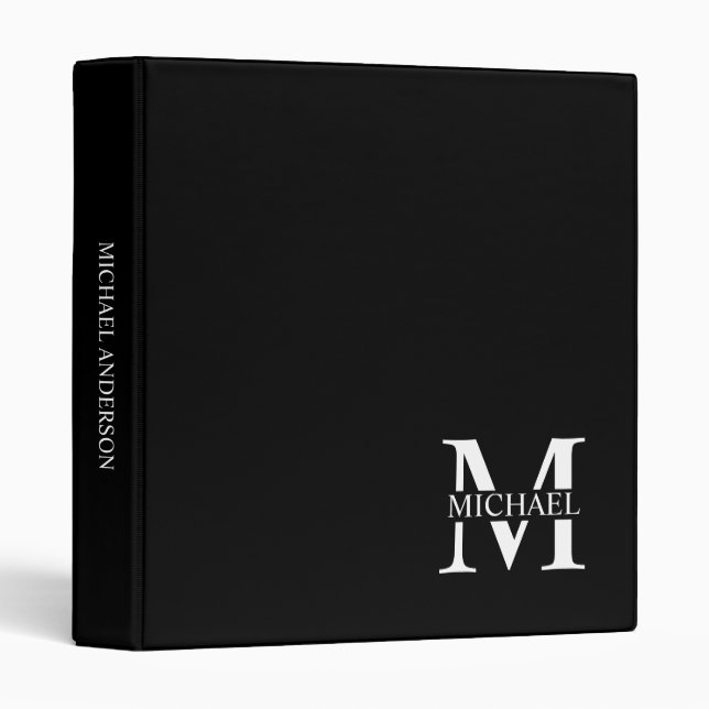 Black Personalized Monogram and Name 3 Ring Binder (Front/Spine)
