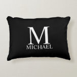 Black Personalized Monogram and Name Accent Pillow<br><div class="desc">Personalized Monogram and Name Gift
features personalized monogram and name in white classic serif font style on black background.

Perfect as holiday gift,  family reunion favors,  housewarming gift,  wedding gift and gift for any special occasions.</div>