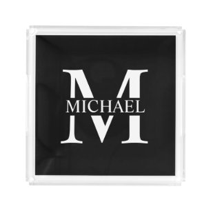 Black Personalized Monogram and Name Acrylic Tray