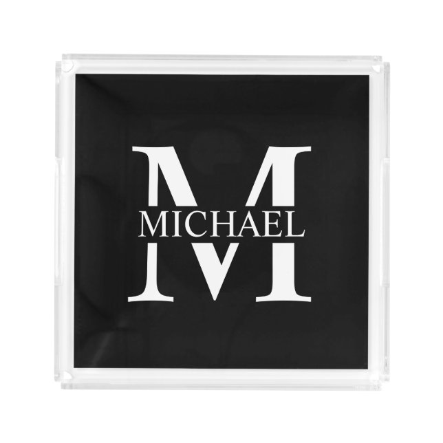 Black Personalized Monogram and Name Acrylic Tray (Front)