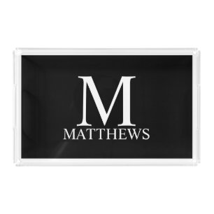 Black Personalized Monogram and Name Acrylic Tray
