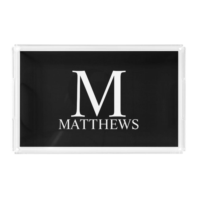 Black Personalized Monogram and Name Acrylic Tray (Front)