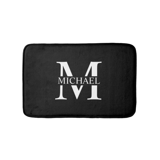Black Personalized Monogram and Name Bath Mat (Front)