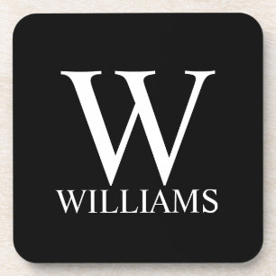 Black Personalized Monogram and Name Beverage Coaster